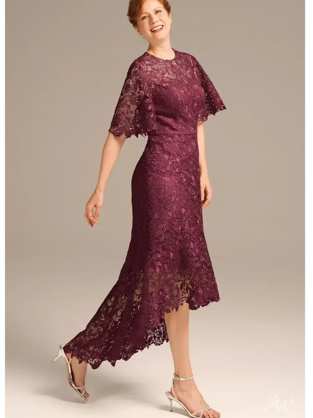 New AW Melisande Embroidered High Low Flutter Sleeve Dress Size 12